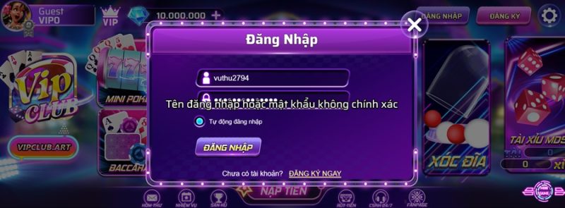 Tài khoản Vipclub bị khóa